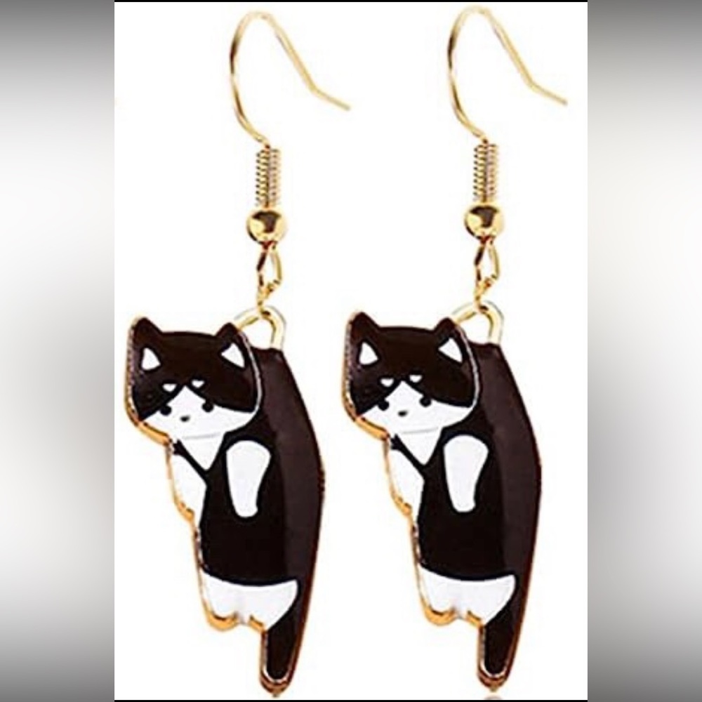 Hanging Tuxedo Cat Earrings